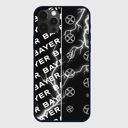 Чехол iPhone 12 Pro BAYER - Молнии Паттерны / 3D-Черный – фото 1