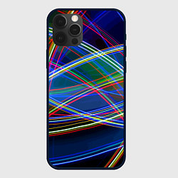 Чехол для iPhone 12 Pro Разноцветные неоновые линии Абстракция Multicolore, цвет: 3D-черный