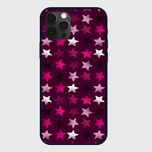 Чехол iPhone 12 Pro Бордовые звезды / 3D-Черный – фото 1