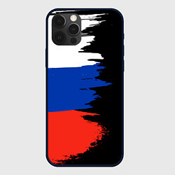 Чехол iPhone 12 Pro Российский триколор на темном фоне