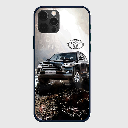 Чехол iPhone 12 Pro Toyota Land Cruiser 200 в пещере со скальными рису / 3D-Черный – фото 1