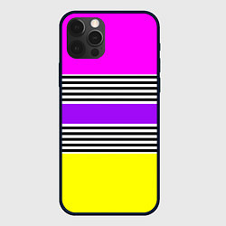 Чехол для iPhone 12 Pro Яркие неоновые полосы в сочетании с черно-белыми п, цвет: 3D-черный