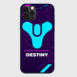 Чехол для iPhone 12 Pro Символ Destiny в неоновых цветах на темном фоне, цвет: 3D-черный