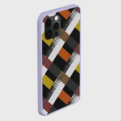 Чехол iPhone 12 Pro Коричнево-горчичный с серым полосатый пэчворк / 3D-Светло-сиреневый – фото 2