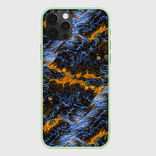 Чехол iPhone 12 Pro Оранжево-Синяя Вулканическая Лава / 3D-Салатовый – фото 1