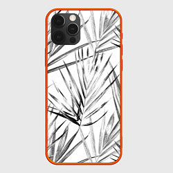 Чехол для iPhone 12 Pro Монохромные Листья Пальм, цвет: 3D-красный