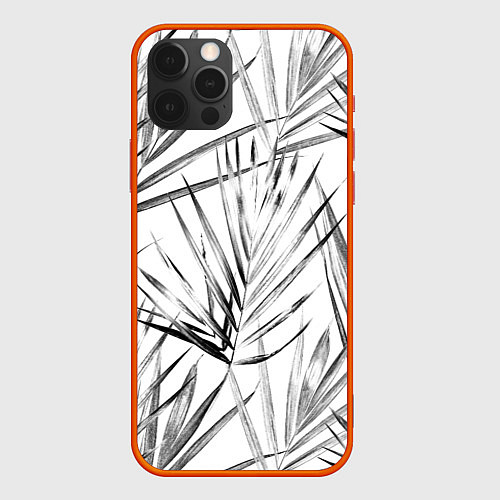 Чехол iPhone 12 Pro Монохромные Листья Пальм / 3D-Красный – фото 1