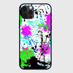 Чехол iPhone 12 Pro Неоновые разноцветные пятна и брызги красок