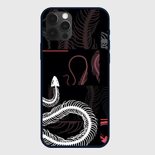 Чехол iPhone 12 Pro Скелет змеи Snake skeleton / 3D-Черный – фото 1