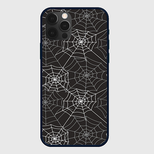 Чехол iPhone 12 Pro Паутинка паттерн / 3D-Черный – фото 1
