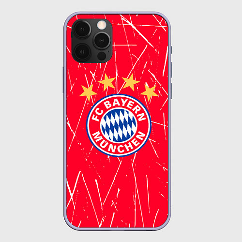 Чехол iPhone 12 Pro Bayern munchen белые царапины на красном фоне / 3D-Светло-сиреневый – фото 1