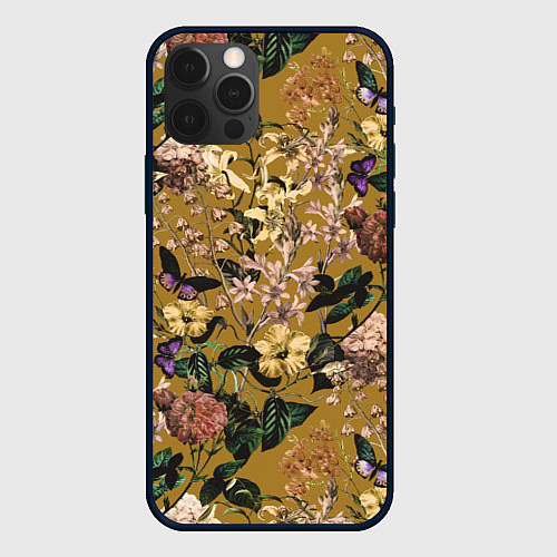Чехол iPhone 12 Pro Цветы Астры и Гибискусы / 3D-Черный – фото 1