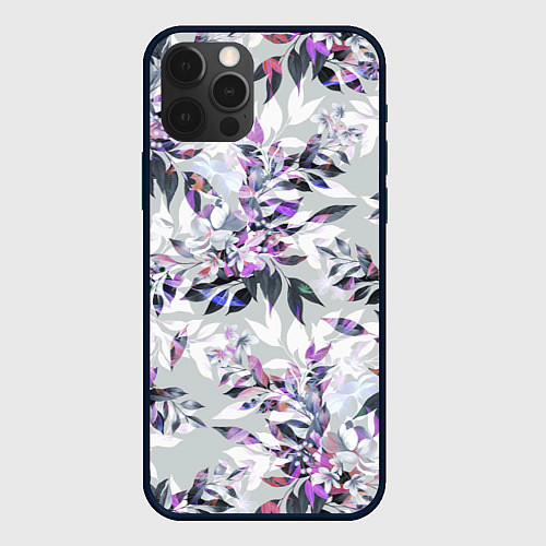 Чехол iPhone 12 Pro Цветы Серый Букет / 3D-Черный – фото 1