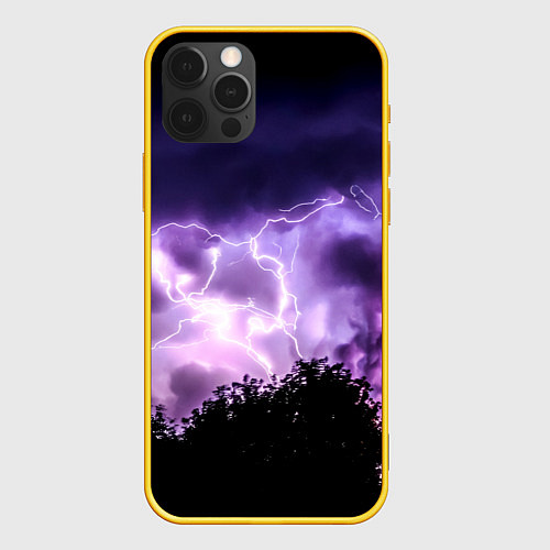 Чехол iPhone 12 Pro Purple Lightning / 3D-Желтый – фото 1