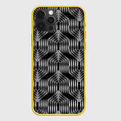 Чехол для iPhone 12 Pro Геометрический узор арт-деко черно-белый, цвет: 3D-желтый