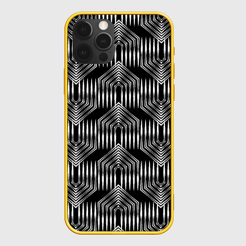 Чехол iPhone 12 Pro Геометрический узор арт-деко черно-белый / 3D-Желтый – фото 1