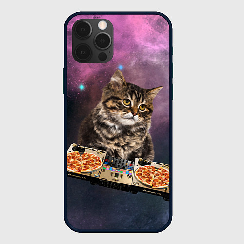 Чехол iPhone 12 Pro Космический котёнок диджей Space DJ Cat / 3D-Черный – фото 1