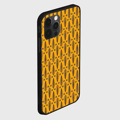 Чехол iPhone 12 Pro Черно-желтый современный узор Листья / 3D-Черный – фото 2