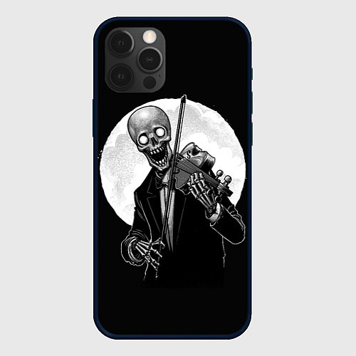 Чехол iPhone 12 Pro Скелет скрипач под полной луной / 3D-Черный – фото 1