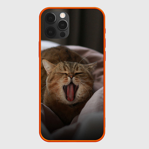 Чехол iPhone 12 Pro Эх, поспать бы! Зевающий котяра / 3D-Красный – фото 1