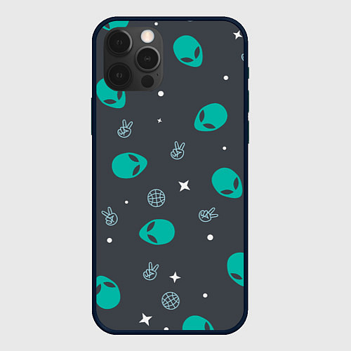 Чехол iPhone 12 Pro Aliens pattern / 3D-Черный – фото 1