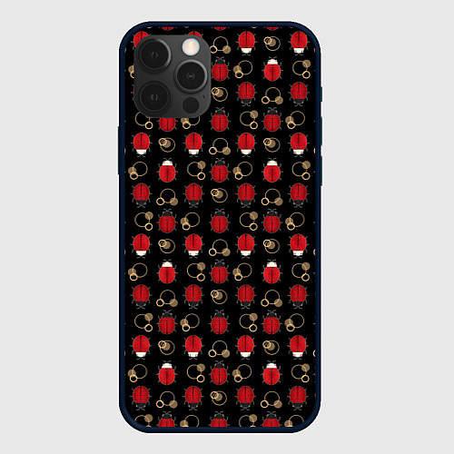 Чехол iPhone 12 Pro Красные Божьи коровки на черном фоне ladybug / 3D-Черный – фото 1