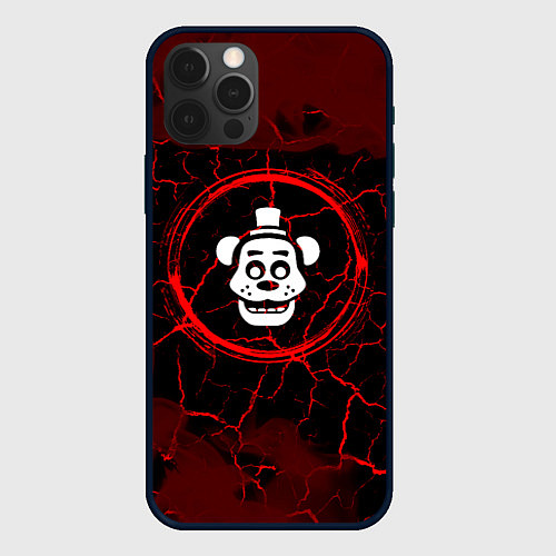 Чехол iPhone 12 Pro Символ FNAF и краска вокруг на темном фоне / 3D-Черный – фото 1