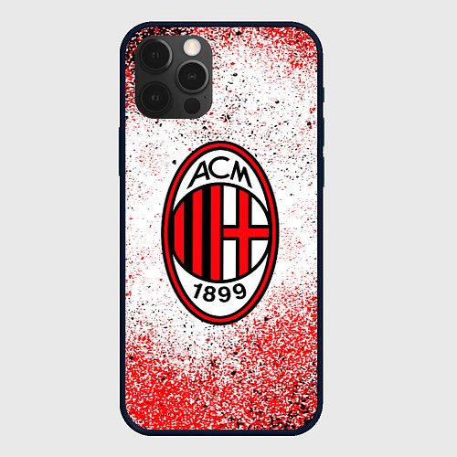 Чехол iPhone 12 Pro Ac milan красно черные брызги / 3D-Черный – фото 1