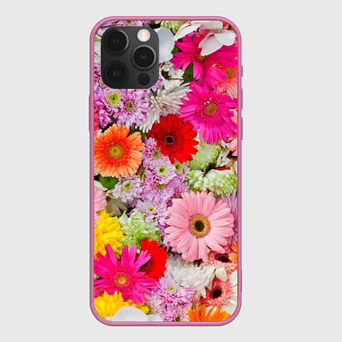 Чехол iPhone 12 Pro BEAUTIFUL FLOWERS / 3D-Малиновый – фото 1