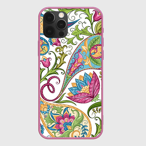 Чехол iPhone 12 Pro Fashionable floral Oriental pattern Summer 2025 / 3D-Малиновый – фото 1