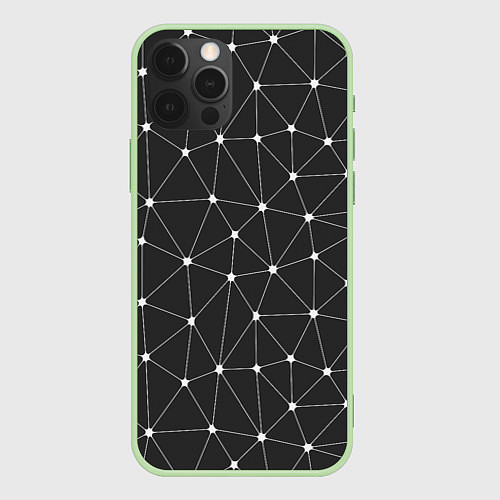 Чехол iPhone 12 Pro Треугольники На Чёрном Фоне / 3D-Салатовый – фото 1