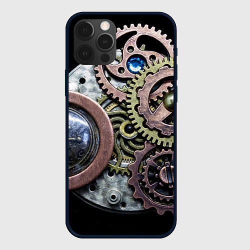 Чехол iPhone 12 Pro Mechanism of gears in Steampunk style / 3D-Черный – фото 1