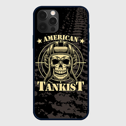Чехол iPhone 12 Pro American tankist Skull in the headset / 3D-Черный – фото 1