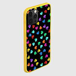 Чехол для iPhone 12 Pro Сердечки разноцветные на черном, цвет: 3D-желтый — фото 2