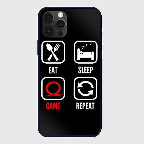 Чехол iPhone 12 Pro Eat, Sleep, God of War, Repeat / 3D-Черный – фото 1