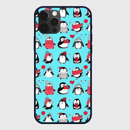 Чехол iPhone 12 Pro PENGUINS ON THE POSITIVE / 3D-Черный – фото 1