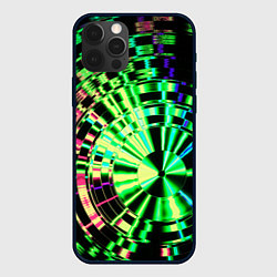 Чехол для iPhone 12 Pro Неоновые дискообразные узоры - Зелёный, цвет: 3D-черный