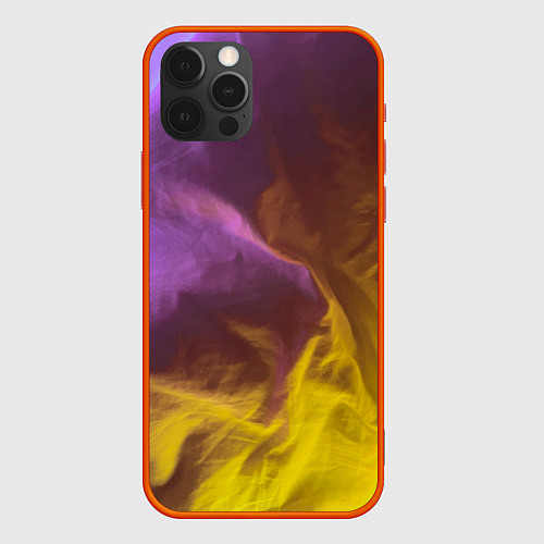 Чехол iPhone 12 Pro Неоновые фонари на шёлковой поверхности - Фиолетов / 3D-Красный – фото 1