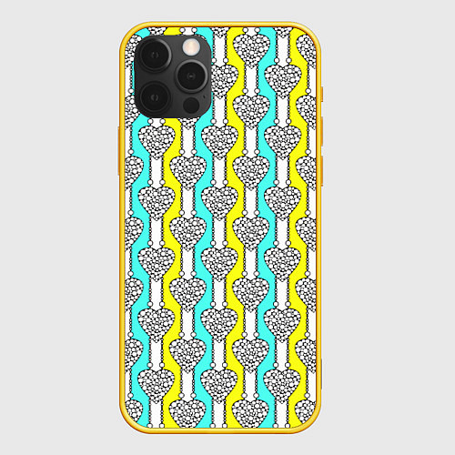 Чехол iPhone 12 Pro Striped multicolored pattern with hearts / 3D-Желтый – фото 1