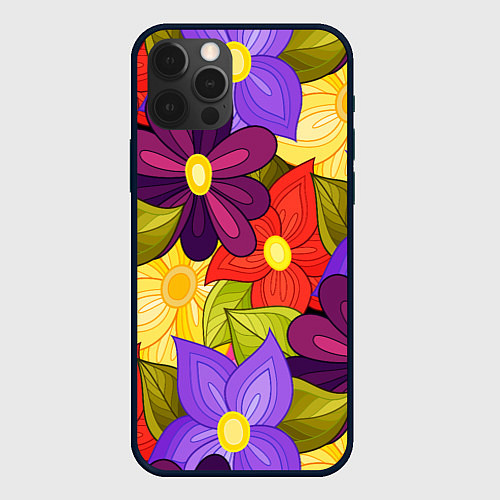 Чехол iPhone 12 Pro MULTICOLORED PANSIES / 3D-Черный – фото 1