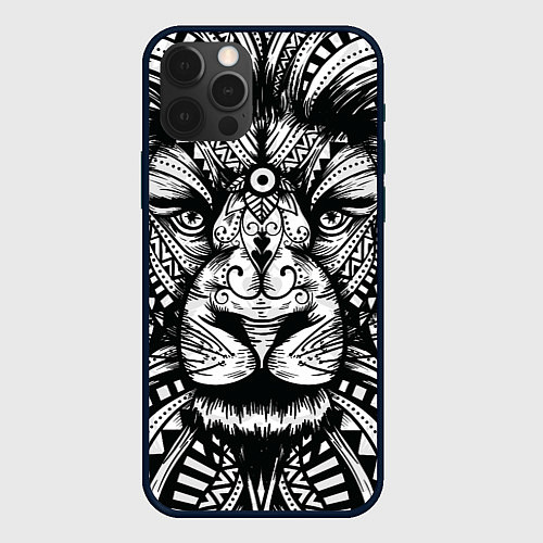 Чехол iPhone 12 Pro Черно белый Африканский Лев Black and White Lion / 3D-Черный – фото 1