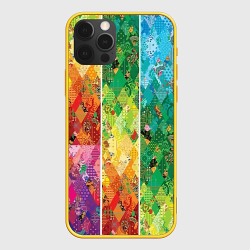 Чехол iPhone 12 Pro Patchwork pattern / 3D-Желтый – фото 1