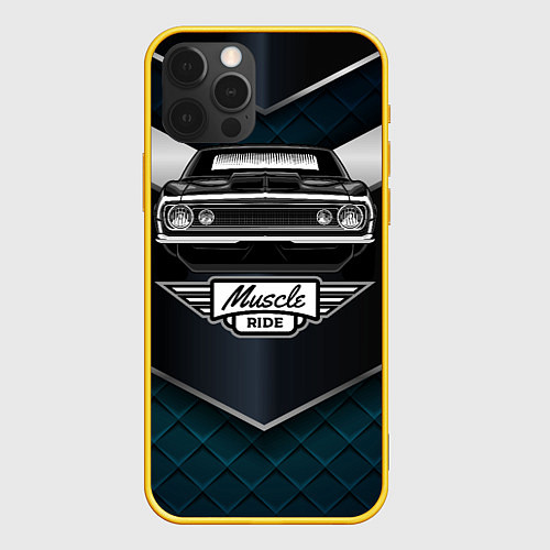 Чехол iPhone 12 Pro Muscle ride Черное авто / 3D-Желтый – фото 1