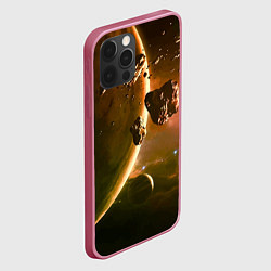 Чехол для iPhone 12 Pro Две планеты в космическом пространстве, цвет: 3D-малиновый — фото 2