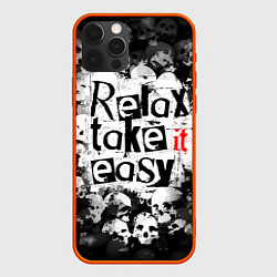 Чехол для iPhone 12 Pro Relax Take it easy надпись с черепами, цвет: 3D-красный