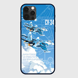 Чехол для iPhone 12 Pro Истребитель-бомбардировщик Су-34 в облаках, цвет: 3D-черный