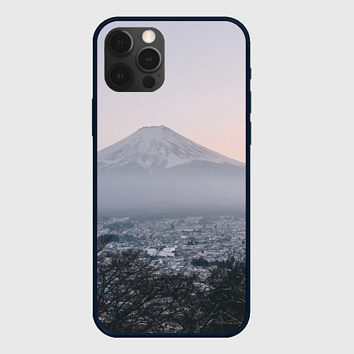 Чехол iPhone 12 Pro Туманные горы и деревья утром / 3D-Черный – фото 1