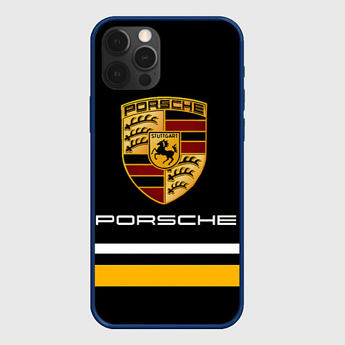 Чехол iPhone 12 Pro PORSCHE - Две линии / 3D-Тёмно-синий – фото 1