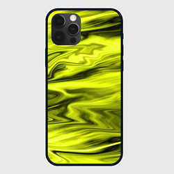 Чехол для iPhone 12 Pro Неоновый желтый с черным абстрактный узор, цвет: 3D-черный
