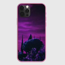 Чехол для iPhone 12 Pro Ночное сияние в тёмном лесу - Фиолетовый, цвет: 3D-малиновый